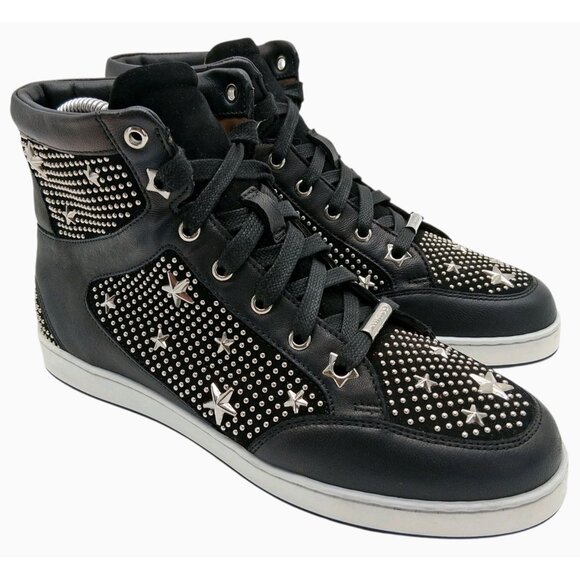 Jimmy Choo Shoes Womens EU 36 US 6 Black High Top Star Studded Made in Italy - Picture 1 of 14